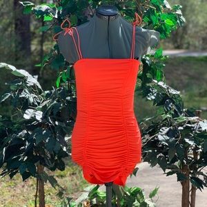 Forever 21 neon orange scrunch dress